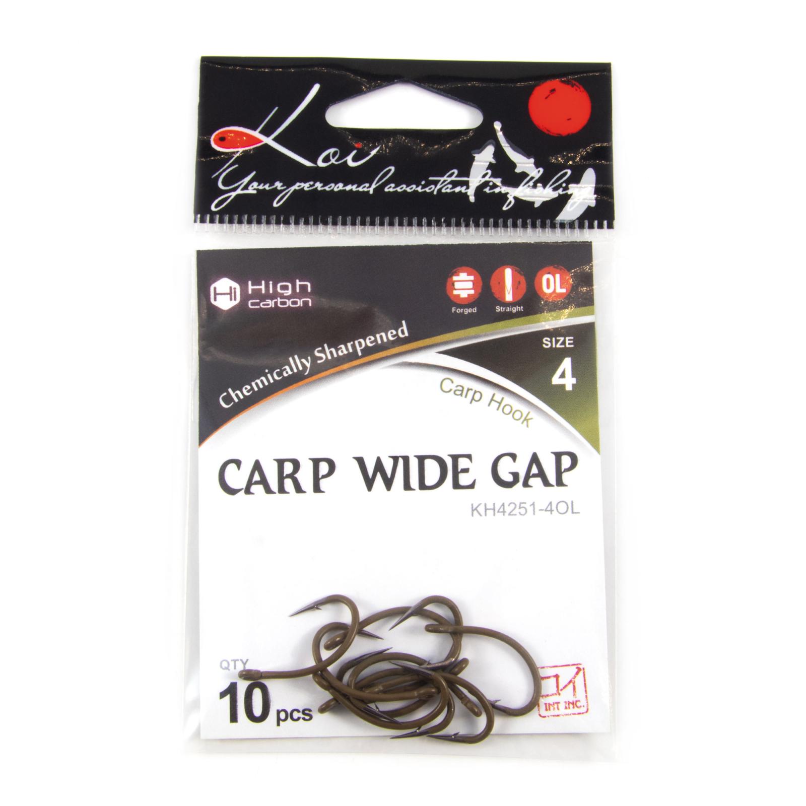 Крючок KOI "CARP WIDE GAP", размер 4 (INT), цвет OL, карповый (10 шт.) - 4