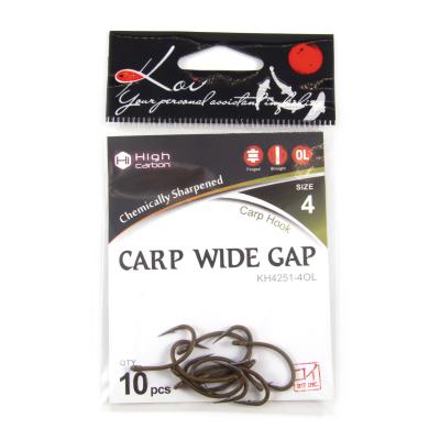 Крючок KOI "CARP WIDE GAP", размер 4 (INT), цвет OL, карповый (10 шт.) - 4