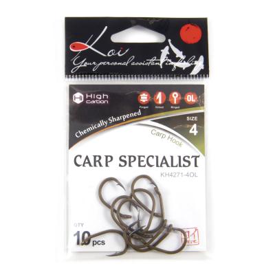 Крючок KOI "CARP SPECIALIST ", размер 4 (INT), цвет OL, карповый (10 шт.) - 4