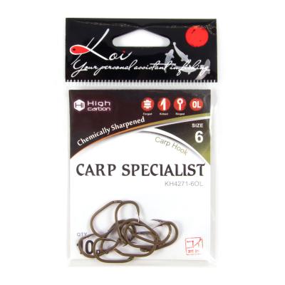 Крючок KOI "CARP SPECIALIST ", размер 6 (INT), цвет OL, карповый (10 шт.) - 4