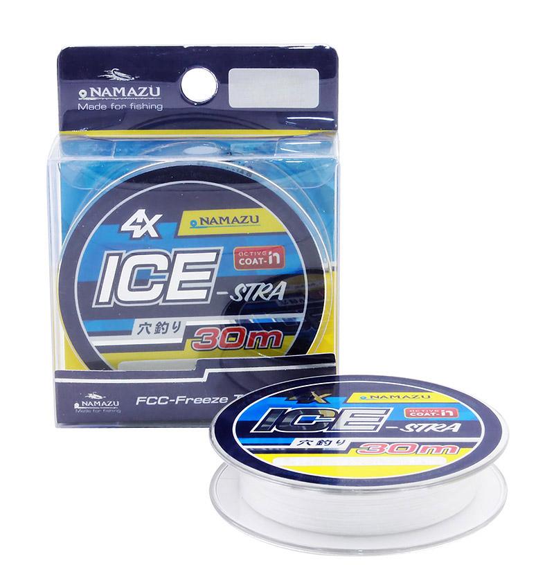 Шнур плетеный Namazu "Ice-Stra" 4Х, L-30 м, d-0,12 мм, test-8,2 кг, белый