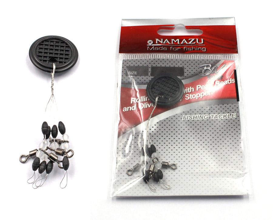 Стопор с вертлюгом Namazu ROLLING SWIVEL PEARL BEADS AND OLIVE RUBBER STOPPER , р. L (уп.4 шт) - 1