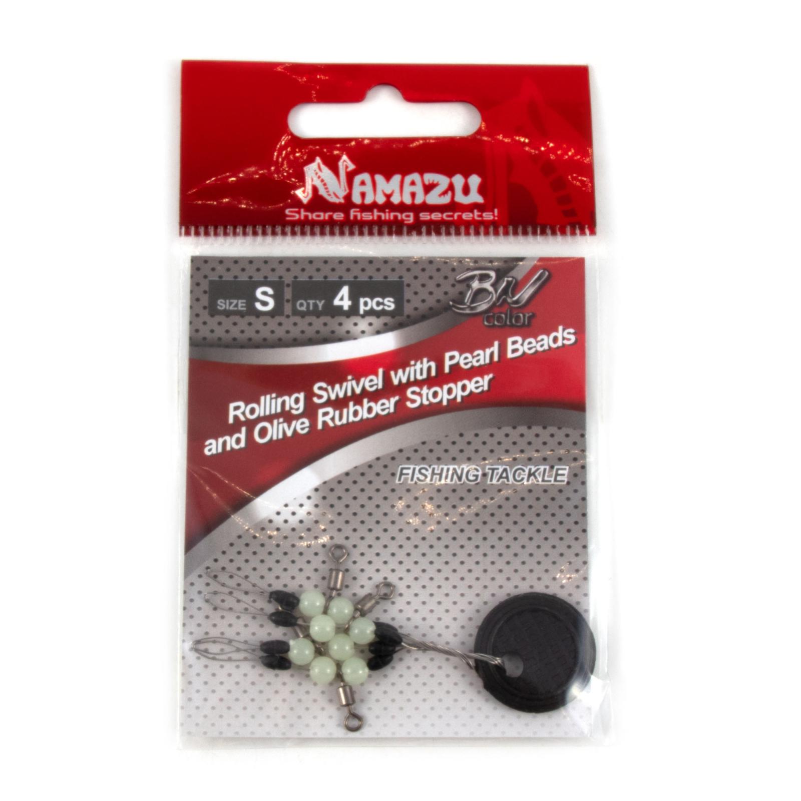 Стопор с вертлюгом Namazu ROLLING SWIVEL PEARL BEADS AND OLIVE RUBBER STOPPER , р. S (уп.4 шт) - 2