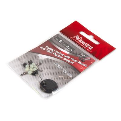Стопор с вертлюгом Namazu ROLLING SWIVEL PEARL BEADS AND OLIVE RUBBER STOPPER , р. S (уп.4 шт) - 4