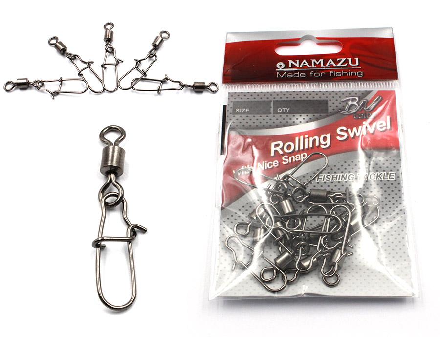 Вертлюг с застежкой Namazu ROLLING SWIVEL WITH NICE SNAP, цв. BN, р. 10, test-12 кг (уп.10 шт)