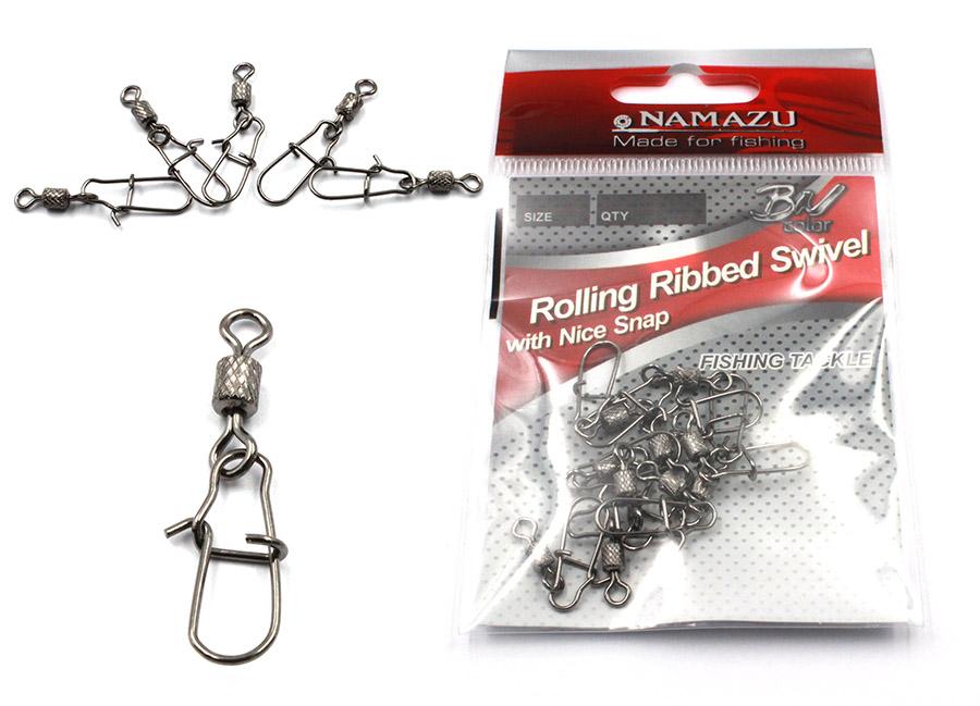 Вертлюг с застежкой Namazu ROLLING RIBBED SWIVEL WITH NICE SNAP, цв. BN, р. 4, test-43 кг, катаный ( - 1