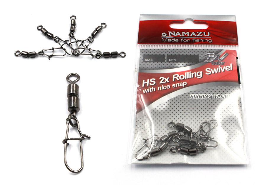 Вертлюг двойной с застежкой Namazu HS 2X ROLLING SWIVELS WITH NICE SNAP, цв. BN, р. 14, test-4 кг (у