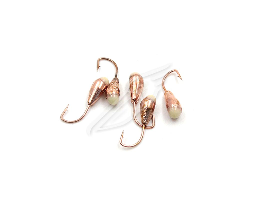 Мормышка "ЯМАН" капля с отв.,цв.COPPER PLATED, с фосф. пяткой, d 4, вес 0,45 г (уп. 5 шт.)