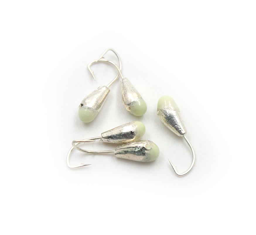 Мормышка "ЯМАН" капля с отв.,цв.SILVER PLATED, с фосф. пяткой, d 5, вес 0,9 г (уп. 5 шт.)