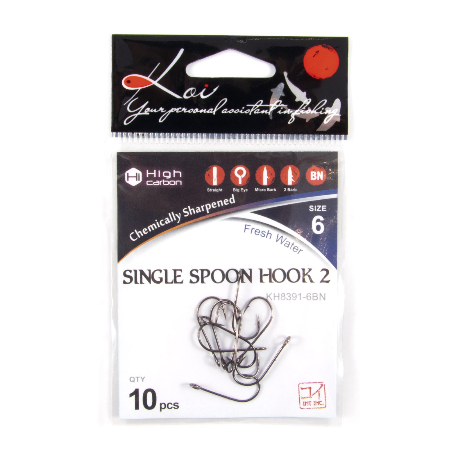 Крючок KOI "SINGLE SPOON HOOK 2", размер 6 (INT), цвет BN (10 шт.) - 4