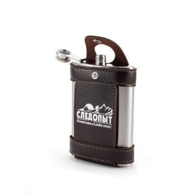 Фляжка «СЛЕДОПЫТ - Flage» в кож.чехле с тиснением, 260 мл, цв. корич (9 fl oz) - 3