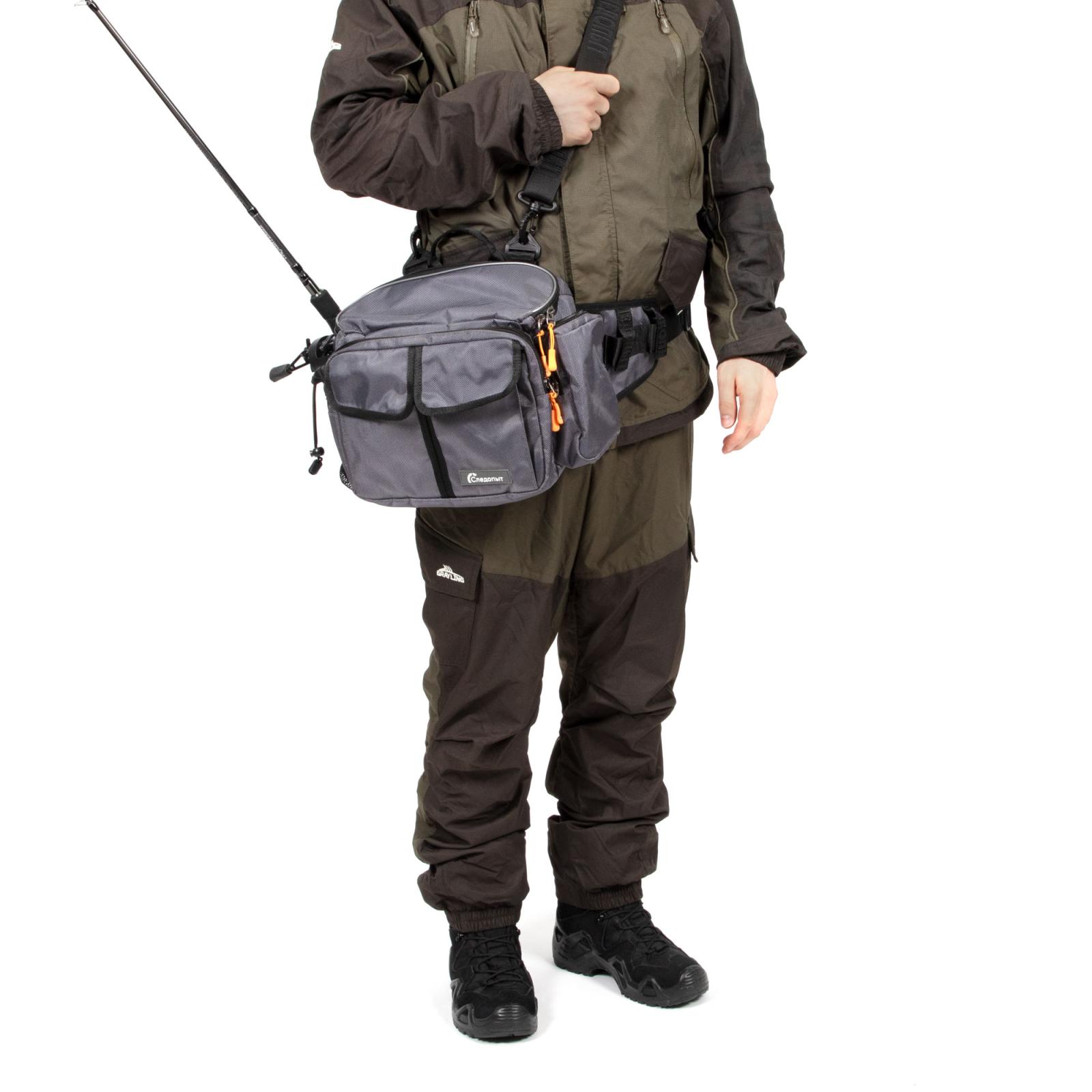Сумка рыболовная "СЛЕДОПЫТ" Fishing Hip Bag T2, 27х23х17 см, цв. серый - 7