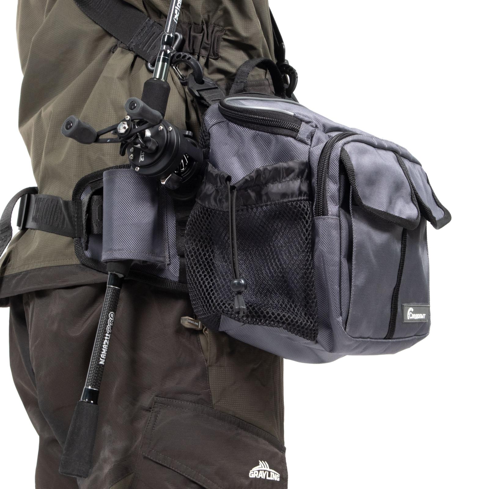 Сумка рыболовная "СЛЕДОПЫТ" Fishing Hip Bag T2, 27х23х17 см, цв. серый - 8
