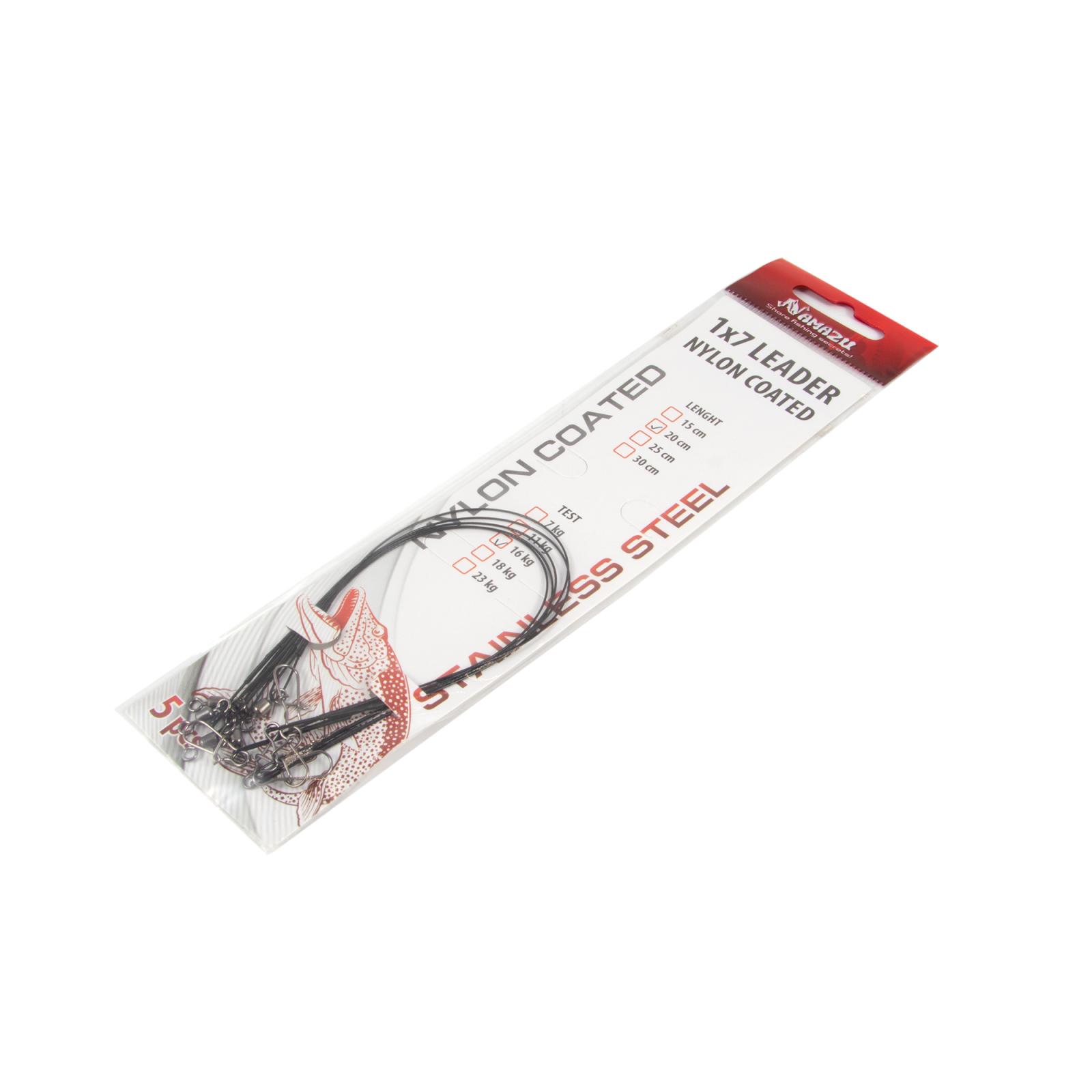 Поводок стальной NAMAZU Leader 1х7 Nylon Coated Black, d-0,36 мм, L-20 см, test- 16 кг (уп. 5 шт.)/1 - 5