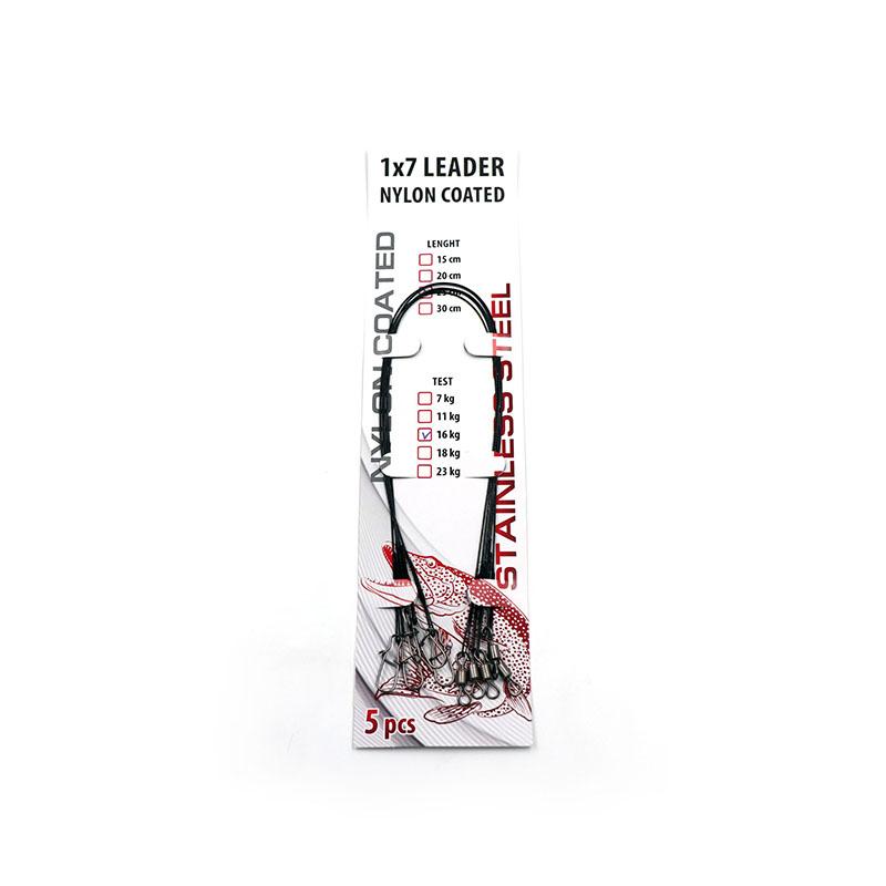 Поводок стальной NAMAZU Leader 1х7 Nylon Coated Black, d-0,42 мм, L-20 см, test- 18 кг (уп. 5 шт.)/1