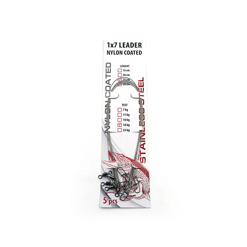 Поводок стальной NAMAZU Leader 1х7 Nylon Coated, d-0,45 мм, L-20 см, test- 23 кг (уп. 5 шт.) - 1