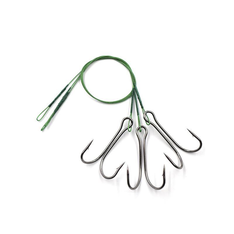 Поводок стальной NAMAZU Leader 1х7 Nylon Coated Green, d-0,42 мм, L-20 см, с двойным крючком 7826 Do